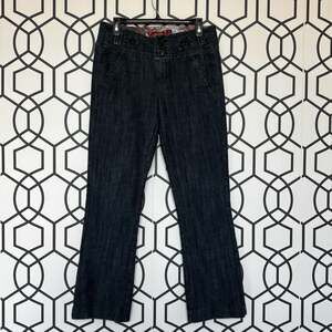 One Five One Dark Wash Flare Jeans, Size 8 - Y2K Side Buckle Detail